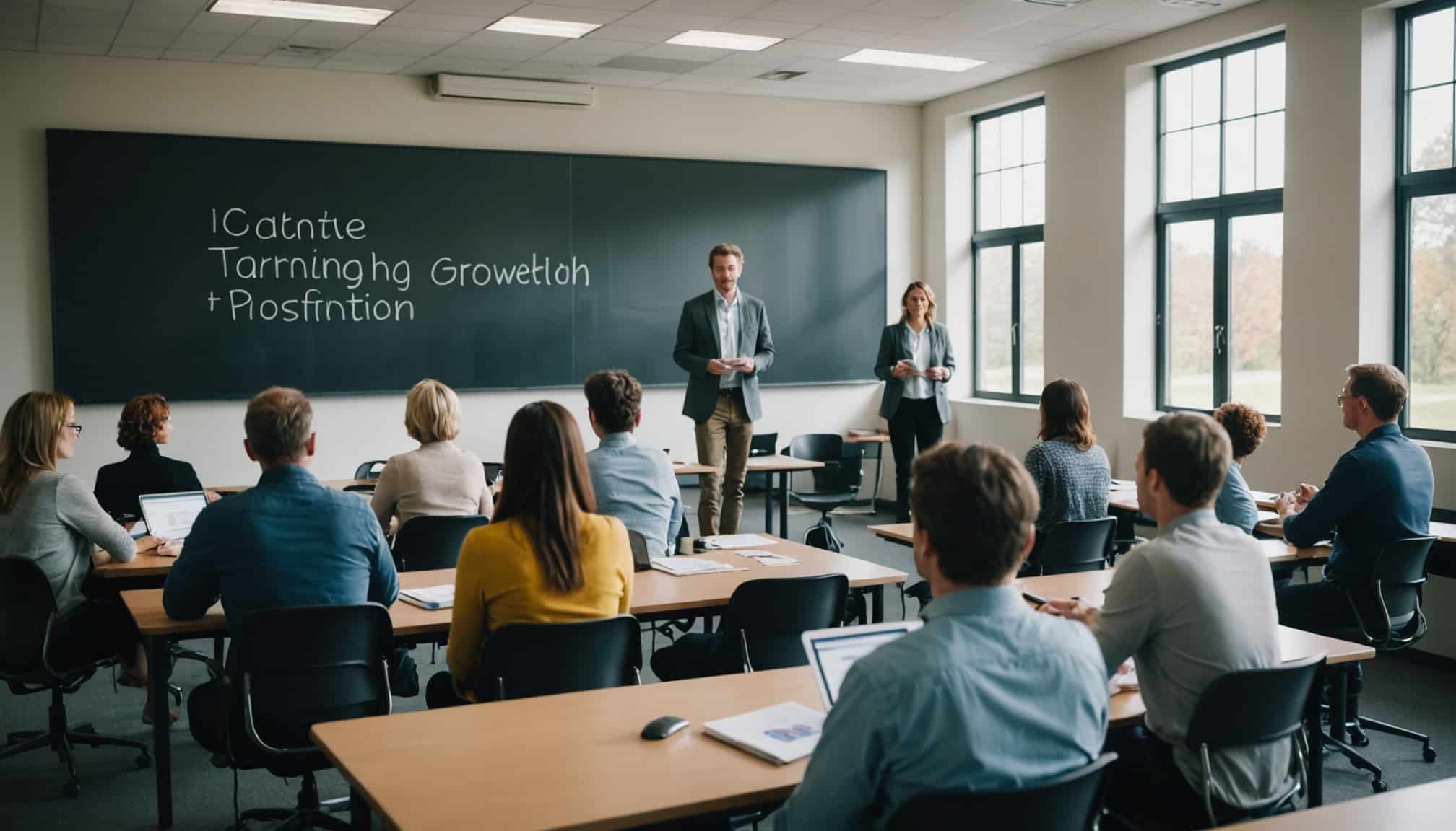 Formation marketing communication pour adultes en classe
Séance de reconversion réussie dans le marketing