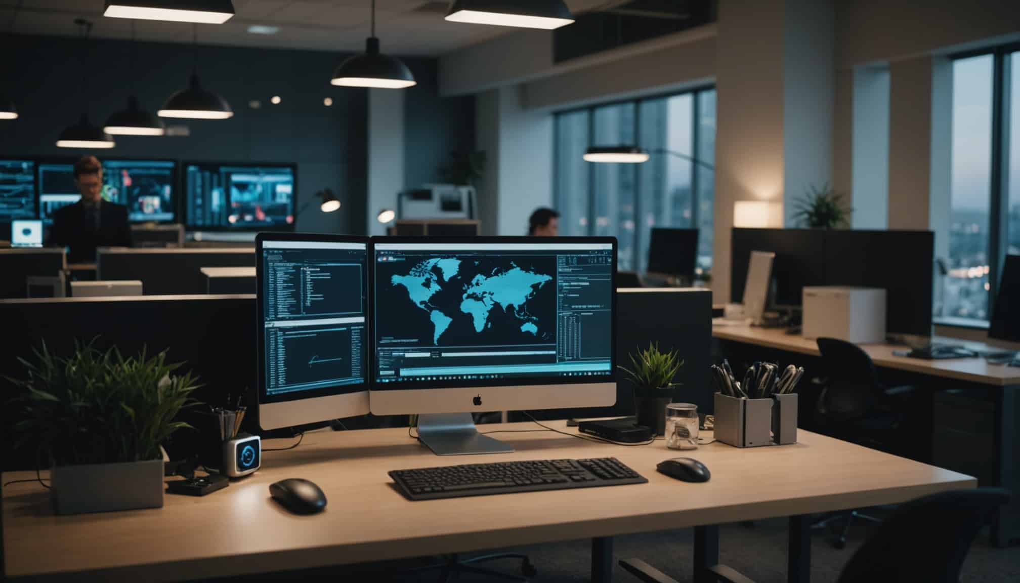 Un professionnel analysant des données numériques  
Un groupe discutant de la sécurité des informations